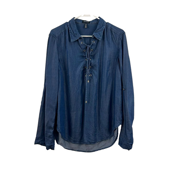 Jones New York Tops - Jones New York JNY Tencel Lycoell Blue Lace Tie Front Tunic Top Long Sleeves XL